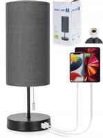 Metalowa Lampka Nocna Stołowa E27 2X Ładowarka Usb
