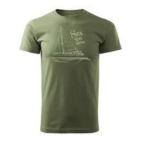Koszulka żeglarska dla żeglarza z jachtem żaglówką męska khaki REGULAR S