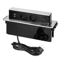 Gniazdo meblowe wysuwane z blatu z płaskim frezowanym rantem, ładowarką USB i przewodem 2m,  2x2P+Z, 2 x USB (Typ A), HDMI, 3x1,