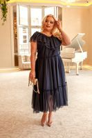 Na wesele plus size granatowa tiulowa sukienka Q-05 Rozmiar - XXXL, Kolor - Granat