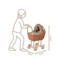 lili Zestaw zabawek Wiklinowy Wózek i kolebka dla lalek z beżowym obszyciem 50x30 H62 / 46x28 H20/25 cm