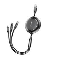BASEUS GOLDEN LOOP ROZWIJANY KABEL 3W1 USB - MICRO USB / LIGHTNING / USB-C 3.5A 35CM - 120CM CZARNY (CAMLT-JH01)
