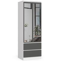 Szafa STAR S 60 cm 2 drzwi 2 szuflady z lustrem - biała-grafit szary