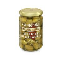Włoskie Zielone Oliwki z Kalabrii w Pikantnej Śródziemnomorskiej Zalewie  "Olive No. 16 | Sfiziose di Calabria" 300g Casa Rinaldi