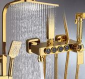 Złoty GOLD zestaw prysznicowy termostat INDES kolumna natryskowa