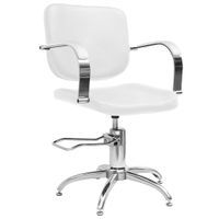 Krzesło do salonu fryzjerskiego, białe, obite sztuczną skórą