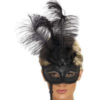 Maska karnawałowa "Wenecka z Piórami - Cyrkonie", czarna, Smiffys
