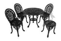 ZESTAW NR 14 - STÓŁ Ø 80 CM + 3 FOTELE KORONKOWE + 1 TABORET KORONKOWY MEBLE OGRODOWE NA TARAS PATIO BALKON ELEGANCKIE RETRO