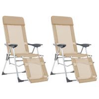 Składane krzesła turystyczne z podnóżkami, 2 szt., kremowe