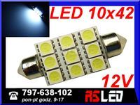 żarówka LED 9 LED Power SMD 10x42 mm rurkowa 42 mm 12v biała zimna